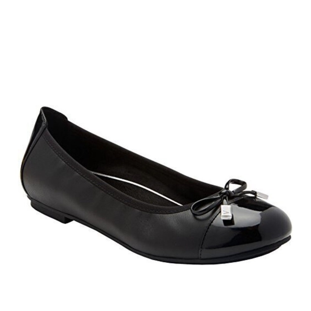 VIONIC Minna Black Leather Ballet Flats w/ Bow Slip On Orthotic Size 9 NWOT $148